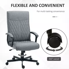 Vinsetto High Back Home Office Chair, Linen Fabric Computer Chair, Swivel Desk Chair with Adjustable Height for Living Room, Bedroom, Study, Dark Grey - 6