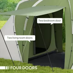 Outsunny Large Camping Tent Tunnel Tent with 2 Bedroom and Living Area, 2000mm Waterproof, Portable with Bag for 4-6 Man, Green - 5
