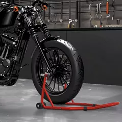 HOMCOM Front Motorcycle Paddock Stand Motorbike Stand with Anti-Slip Mat, Adjustable Pin and Swingarm Spool Adaptors, 200 kg Capacity, for 18", 17" and 10" Tyre, Red - 2