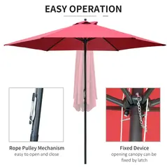 Outsunny 2.8m Garden Parasol Umbrella, Round Outdoor Market Table Umbrella Sun Shade Canopy, Wine Red - 5