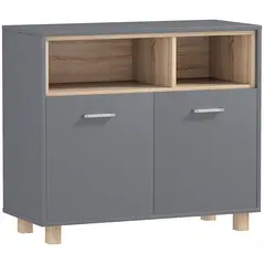 HOMCOM Freestanding Bathroom Cabinet, Bathroom Storage Unit, Bathroom Storage Cabinet with Open Compartments and Double Doors - 1