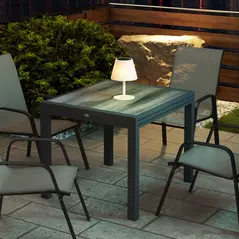 Outsunny Extending Garden Table, Outdoor Dining Table for 6, Aluminium Frame Rectangular Patio Table with Plastic Board Tabletop,80/160L x 80W x 75H cm, Grey - 9