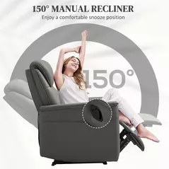 HOMCOM Recliner Armchair with Thick Padded Spring Cushion, Microfibre Manual Reclining Chair with Adjustable Leg Rest, Side Pockets for Living Room, Bedroom, Light Grey - 4