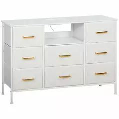 HOMCOM Boucle Chest of Drawers, 8 Fabric Drawers Storage Organiser with Charging Station, 2 USB and 2 AC Ports, Steel Frame, Fabric Dresser for Living Room, Bedroom, Hallway, Cream White - 1