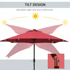 Outsunny 2.7m Patio Garden Umbrella Outdoor Parasol with Tilt Crank and 24 LEDs Lights (Red) - 4