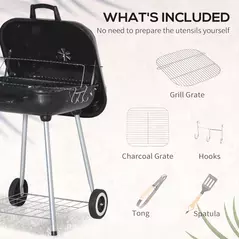 Outsunny Portable BBQ Charcoal Grill with 2 Wheels and Cooking Utensils, Smoker Grill with Lid for Outdoor Barbecues, Camping, Picnic, Courtyard - 7