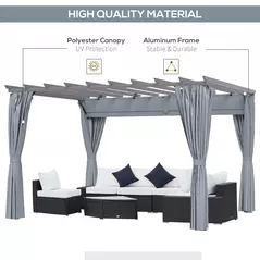 Outsunny 3.6 x 3(m) Outdoor Pergola with Retractable Roof and Curtains, Garden Gazebo Canopy Sun Shade Shelter with Aluminum Frame, Dark Grey - 4