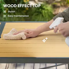 Outsunny Garden Table for 6, 150 cm Rectangular Outdoor Dining Table with 5 cm Umbrella Hole, Wood Effect Top, Rust Resistant Frame, for Patio, Balcony, Terrace, Natural Wood Finish - 4