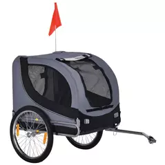 PawHut Steel Dog Bike Trailer Pet Cart Carrier for Bicycle Kit Water Resistant with Hitch Coupler Travel Grey and Black - 1