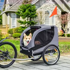 PawHut Steel Dog Bike Trailer Pet Cart Carrier for Bicycle Kit Water Resistant with Hitch Coupler Travel Grey and Black - 2