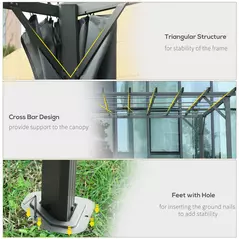 Outsunny 3.6 x 3(m) Outdoor Pergola with Retractable Roof and Curtains, Garden Gazebo Canopy Sun Shade Shelter with Aluminum Frame, Dark Grey - 6