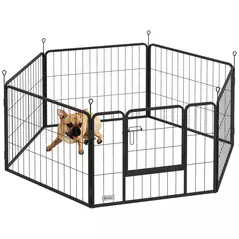 PawHut 6 Panels Dog Playpen, Portable Detachable Puppy Pen with Door, for Small Dogs, 60cm High, Grey - 1