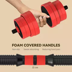 SPORTNOW 30kg 6-In-One Adjustable Weight Dumbbells Set, Barbell, Kettlebell, Push Up Stand - Red - 6