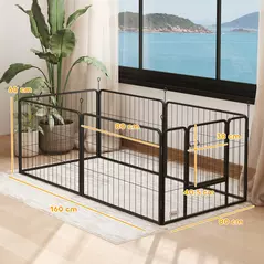 PawHut 6 Panels Dog Playpen, Portable Detachable Puppy Pen with Door, for Small Dogs, 60cm High, Grey - 3