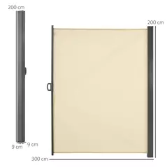 Outsunny Retractable Sun Side Awning Screen Fence Patio Garden Wall Balcony Screening Panel Outdoor Blind Privacy Divider (3x2M, Cream) - 3