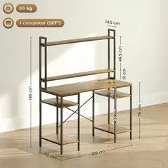 HOMCOM Computer Desk with Power Outlets and LED Lights, Home Office Desk with Monitor Stand, 2 CPU Stands and Storage Shelves, Study Table Gaming Desk with Hutch, Rustic Brown - 3