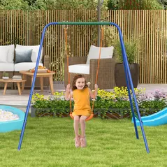 Outsunny Two-In-One Toddler Garden Swing, with Comfortable Seat, Safety Belt - Orange and Blue - 2