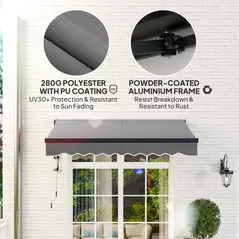 Outsunny 2.5 x 2m Electric Awning with Remote Controller, Aluminium Frame DIY Retractable Awning, UV30+ Sun Shade Canopy for Garden Patio Deck Door Window, Dark Grey - 5