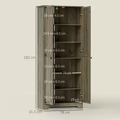 HOMCOM Farmhouse Kitchen Cupboard, Freestanding Kitchen Storage Cabinet with Adjustable Shelves, Tall Storage Cabinet with Recessed Doors, Grey Wood-Effect - 3