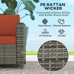 Outsunny Rattan Sofa, 2 Seater Garden Furniture with Soft Padded Cushion and Armrests, Wicker Garden Loveseat for Patio, Grey - 4
