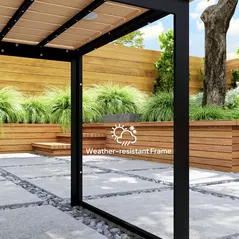 Outsunny Garden Table for 6 People, 160 x 80 x 75 cm Rectangle Outdoor Dining Table with Slatted Top, Metal Frame, for Balcony, Deck, Teak - 6