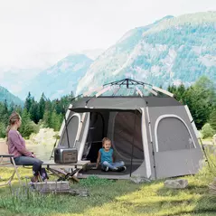 Outsunny Instant Pop Up Camping Tent, 2/3/4 Person Easy Setup Dome Family Tent with Vestibule, Rainfly, 4 Mesh Windows & 2 Doors, Hexagonal Design, Waterproof & UV Protected, Dark Grey - 2