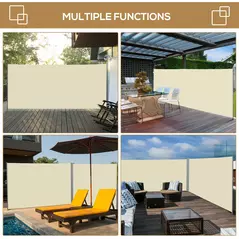 Outsunny Retractable Sun Side Awning Screen Fence Patio Garden Wall Balcony Screening Panel Outdoor Blind Privacy Divider (3x2M, Cream) - 7