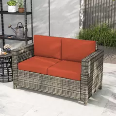 Outsunny Rattan Sofa, 2 Seater Garden Furniture with Soft Padded Cushion and Armrests, Wicker Garden Loveseat for Patio, Grey - 8