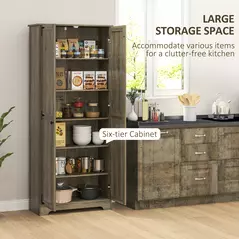 HOMCOM Farmhouse Kitchen Cupboard, Freestanding Kitchen Storage Cabinet with Adjustable Shelves, Tall Storage Cabinet with Recessed Doors, Grey Wood-Effect - 5