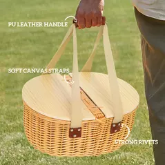 Outsunny Wicker Picnic Basket for 2 with Pine Wood Lid, Picnic Hamper with Cooler Compartment, Cutlery Service Kits, Carry Handle for Camping, Outdoor, Valentine Day, Chirtmas, Birthday, Light Brown - 7