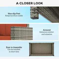 Outsunny Rattan Sofa, 2 Seater Garden Furniture with Soft Padded Cushion and Armrests, Wicker Garden Loveseat for Patio, Grey - 6