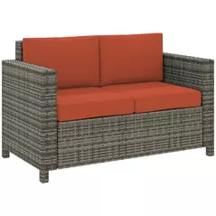 Outsunny Rattan Sofa, 2 Seater Garden Furniture with Soft Padded Cushion and Armrests, Wicker Garden Loveseat for Patio, Grey - 1