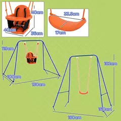 Outsunny Two-In-One Toddler Garden Swing, with Comfortable Seat, Safety Belt - Orange and Blue - 3
