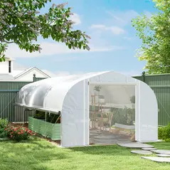 Outsunny 19.5 x 9.8ft Tunnel Greenhouse, with Accessories - White - 2