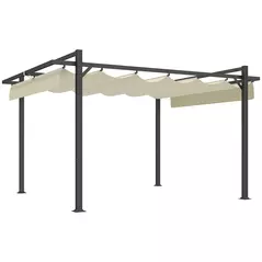 Outsunny 3 x 4m Aluminium Pergola, with Retractable Roof - Grey/Khaki - 1