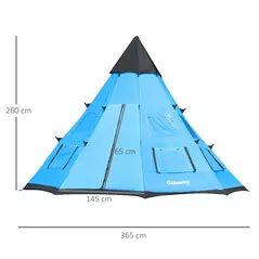 Outsunny 6 Men Tipi Tent with Carry Bag - Blue - 3