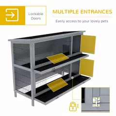 PawHut Rabbit Hutch Outdoor Guinea Pig Hutch Bunny Cage with No-Leak Trays, Divider, 136 x 50 x 93cm, Grey - 5