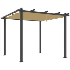 Outsunny 3 x 3m Aluminium Pergola, with Retractable Roof - Khaki - 1