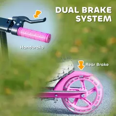 AIYAPLAY Scooter for Kids Aged 3-8 Years, with Adjustable Handle, Two Light Up Wheels, Handbrake, Rear Brake, Pink - 6