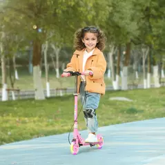 AIYAPLAY Scooter for Kids Aged 3-8 Years, with Adjustable Handle, Two Light Up Wheels, Handbrake, Rear Brake, Pink - 2
