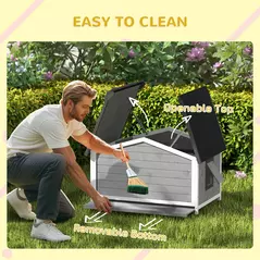 PawHut Wooden Dog Kennel for Outside, for Medium Dogs, 65H x 97L x 72Wcm, Grey - 5