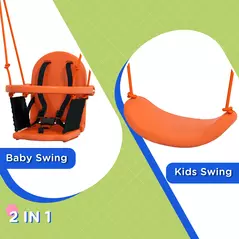 Outsunny Two-In-One Toddler Garden Swing, with Comfortable Seat, Safety Belt - Orange and Blue - 5