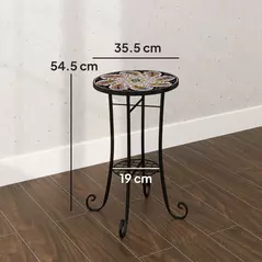 Outsunny Mosaic Garden Table, 35.5 cm Round Outdoor Table with Shelf, Ceramic Tile Top, Small Garden Side Table Bistro Table End Table Plant Stand for Indoor, Patio, Balcony, Orange - 3