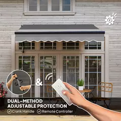 Outsunny 2.5 x 2m Electric Awning with Remote Controller, Aluminium Frame DIY Retractable Awning, UV30+ Sun Shade Canopy for Garden Patio Deck Door Window, Dark Grey - 4