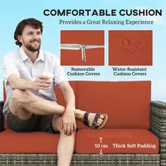 Outsunny Rattan Sofa, 2 Seater Garden Furniture with Soft Padded Cushion and Armrests, Wicker Garden Loveseat for Patio, Grey - 5