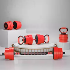 SPORTNOW 30kg 6-In-One Adjustable Weight Dumbbells Set, Barbell, Kettlebell, Push Up Stand - Red - 8