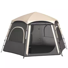 Outsunny Instant Pop Up Camping Tent, 2/3/4 Person Easy Setup Dome Family Tent with Vestibule, Rainfly, 4 Mesh Windows & 2 Doors, Hexagonal Design, Waterproof & UV Protected, Dark Grey - 1