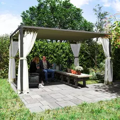 Outsunny 3 x 4m Aluminium Frame Pergola, with Retractable Roof - Khaki - 7