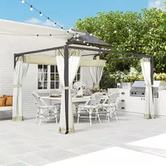 Outsunny 3 x 4m Aluminium Frame Pergola, with Retractable Roof - Khaki - 8