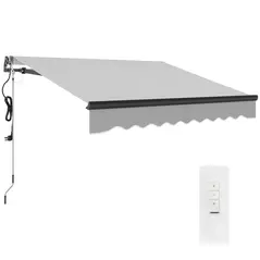 Outsunny 2.5 x 2m Electric Awning with Remote Controller, Aluminium Frame DIY Retractable Awning, UV30+ Sun Shade Canopy for Garden Patio Deck Door Window, Light Grey - 1